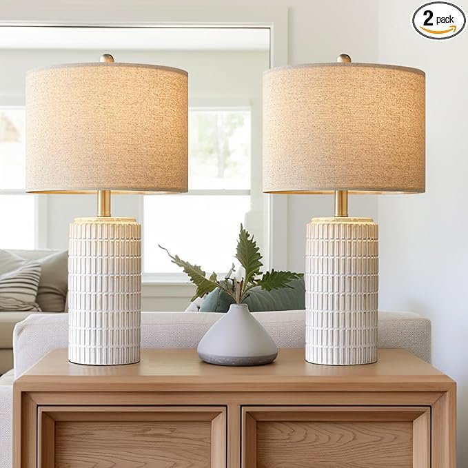 Before - PoKat 23" Modern Ceramic Table Lamp Set of 2 for Living Room Bedroom, White | Nightstand Lamps for Bedside, farmhouse end table & desk light, ideal housewarming gift, new home decor for women mom