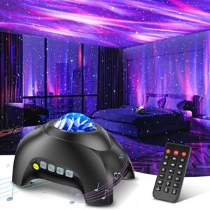 Northern Galaxy Light Aurora Projector with 33 Light Effects, Night Lights LED Star Projector for Bedroom Nebula Lamp, Remote Control, White Noises, Bluetooth Speaker for Parties Black