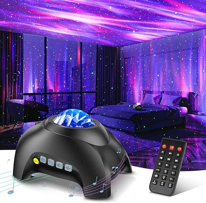 Before - Northern Galaxy Light Aurora Projector with 33 Light Effects, Night Lights LED Star Projector for Bedroom Nebula Lamp, Remote Control, White Noises, Bluetooth Speaker for Parties Black
