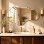Bathroom Mirror for Over Sink-Gold Room Decor Wall Mirror 22"x 36" | Irregular Wall Mirror - Asymmetrical Abstract Mirror Unique for Bedroom, Living Room, Cloakroom, Entryway
