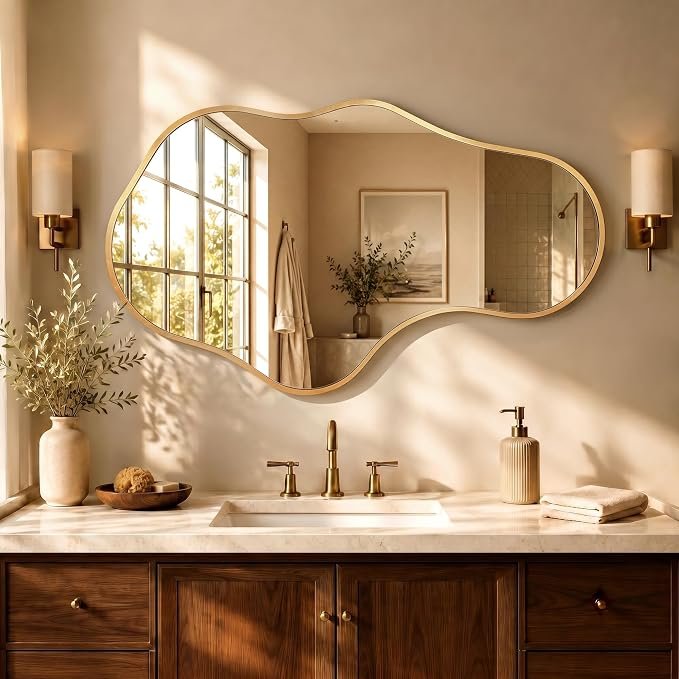 Before - Bathroom Mirror for Over Sink-Gold Room Decor Wall Mirror 22"x 36" | Irregular Wall Mirror - Asymmetrical Abstract Mirror Unique for Bedroom, Living Room, Cloakroom, Entryway